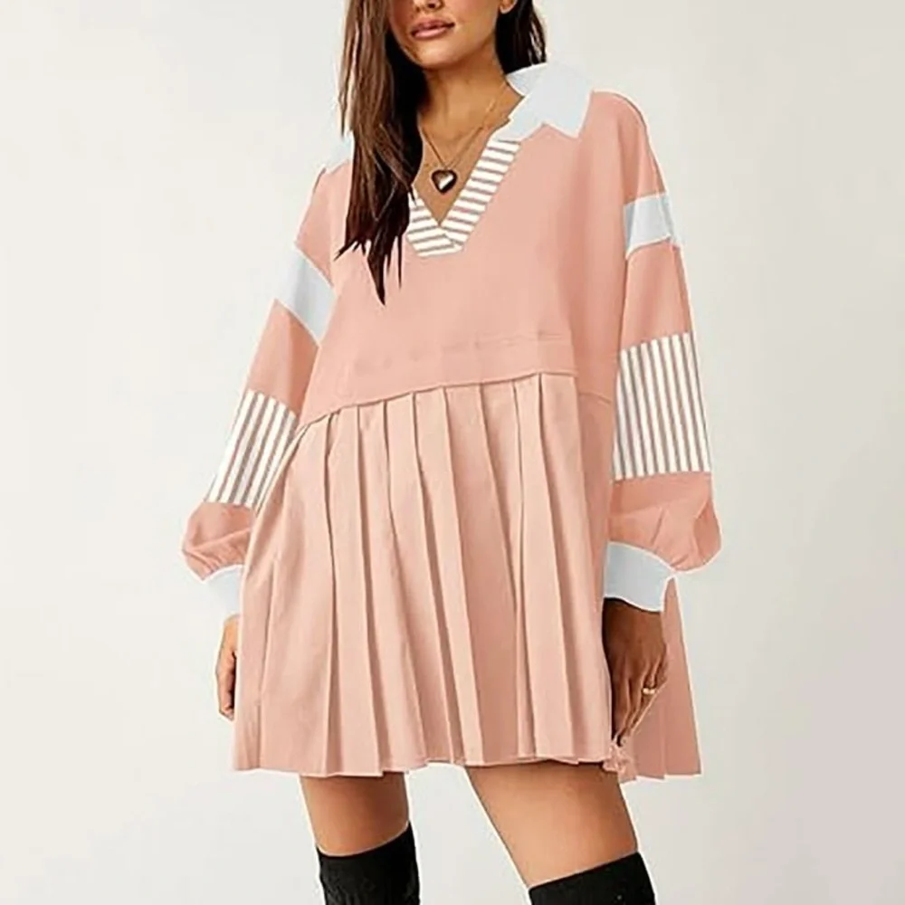 Amazon’s Women’s oversized Medium Pleated Patchwork Dress with Collar - Picture 1 of 6